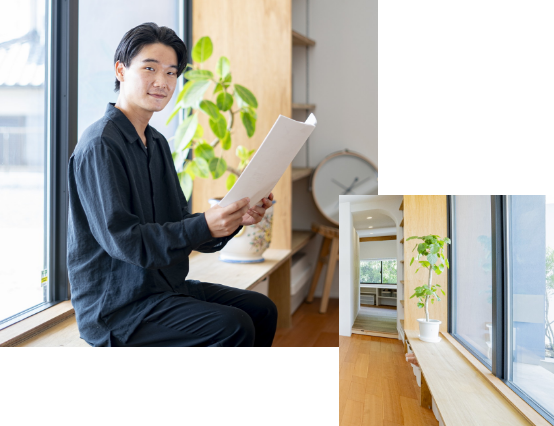 窓際でくつろげる木のベンチ